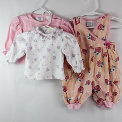 3 Baby Tops & Romper Set 3-6 Months - Pre-Owned, Some Wear