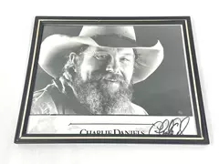 Framed 8x10 Autographed Charlie Daniels B&W Photo with Water Damage