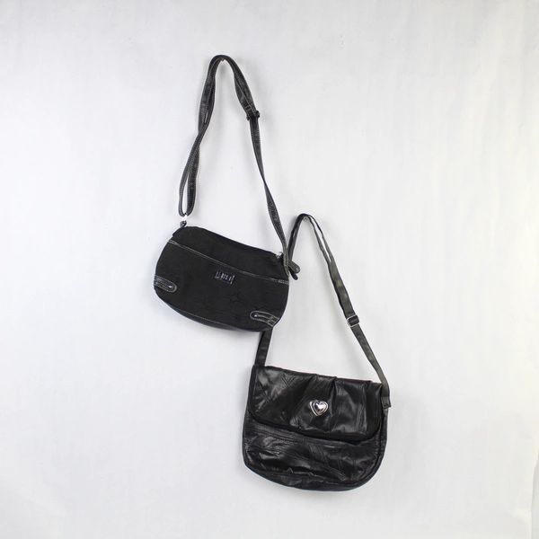 Lot of 2 Black Crossbody Handbags Purses Adjustable Straps Silver Hardware