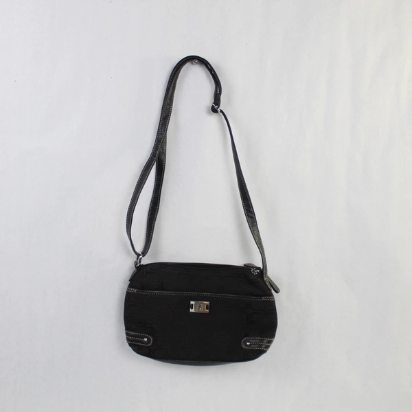 Lot of 2 Black Crossbody Handbags Purses Adjustable Straps Silver Hardware