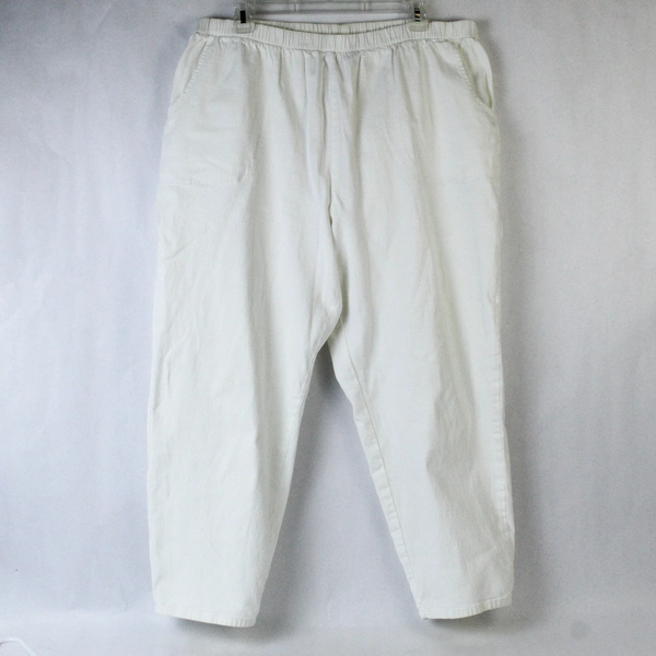 Denim & Co Pants Women's Plus Size P2X White Solid Pattern Elastic Waist