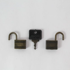 Vintage Ascot Key w/ 2 Miniature Pad Locks Mini Black Plastic Cover Locks Work