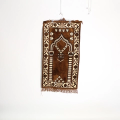 Vintage 1980s Floral Accent Rug 43"x24" Brown Fringe Retro Home Decor