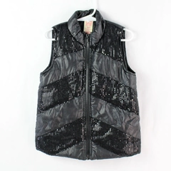 Faded Glory Black Sequin Full-Zip Puffer Vest Girls Size XS 4-5