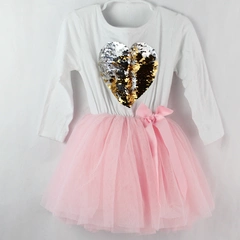 G-L Sequin Long-Sleeved Crew-Neck Pink Tutu Dress Girls Size 5