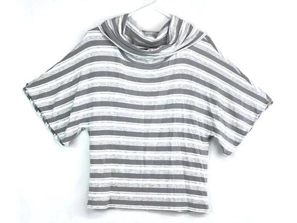 Lou Grey Pullover Cowl Neck Collar Shirt Top Women's Size S Gray White Stripe 