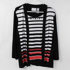 Alfred Dunner Women's Attached Cardigan and Top Set Size Small Stripes