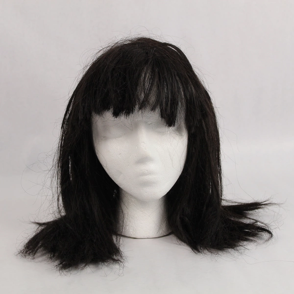 Kaneka Modacrylic Wig Dark Chocolate Brown Black Bangs Halloween Theater Play