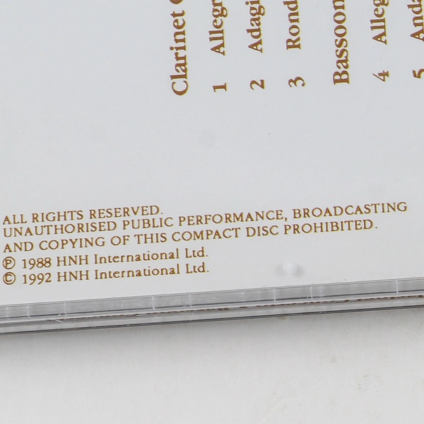 Mozart Clarinet and Bassoon Concerto Music CD 1992 HNH International
