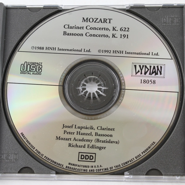 Mozart Clarinet and Bassoon Concerto Music CD 1992 HNH International