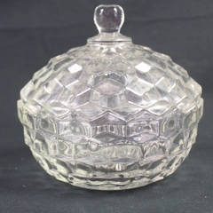 Vintage Indiana Glass Covered Candy Dish Whitehall Cubist Pattern 5" Tall