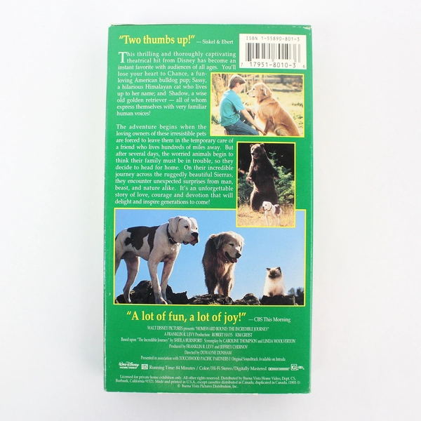 Walt Disney Homeward Bound VHS Tape Movie Animal Dog Family Adventure 1993