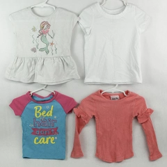 Lot of 4 Tops Shirts Girl's Size 2T Pink White Blue Cat And Jack Wonder Nation