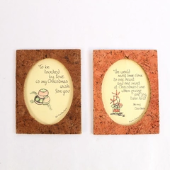 Lot of 2 Vtg Victoria Hamilton Blue Heron Press 1972 Cork Frame Christmas