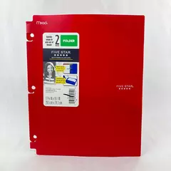 Mead Five Star X-597 2 Pocket Folder Snap In Binder School Red 11 5/8" x 9 1/2"