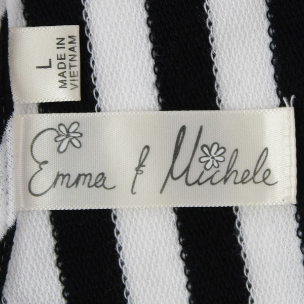 Emma & Michele Women's Black White Striped V Neck Short Sleeve Midi Dress Sz L