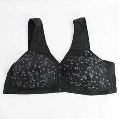 Unbranded 4XL Black Fabric Bra w/ Flower Pattern & Snap Closures in Front