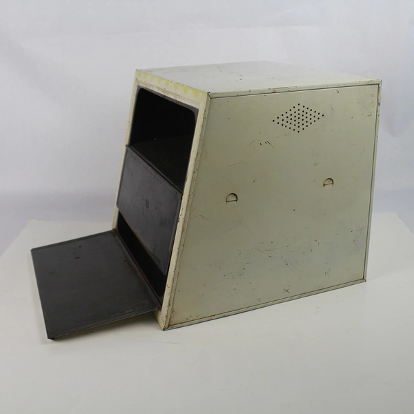 Vintage Aluminum Bread Box With Farm Illustrations Two Holders 13 X 12