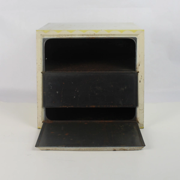 Vintage Aluminum Bread Box With Farm Illustrations Two Holders 13 X 12