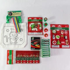 Christmas House Stocking Stuffer Lot Stickers Craft Kit Pencils Erasers Stamps