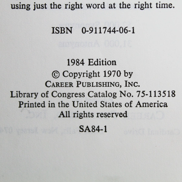 Instant Synonyms And Antonyms Donald Bolander Career Publishing Inc 1984 HC