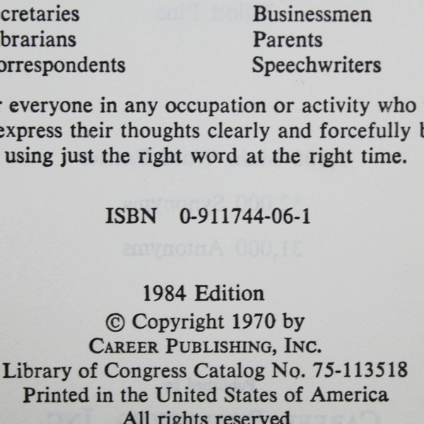 Instant Synonyms And Antonyms Donald Bolander Career Publishing Inc 1984 HC