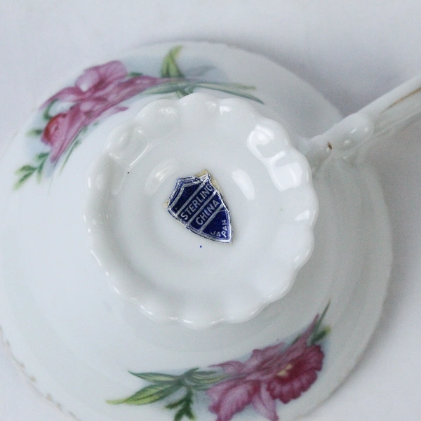 Vintage Sterling China Pink Daffodil Teacup and Saucer
