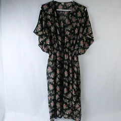 Paper Crane Women's Cover Size L Sheer Black Pink Floral One Button Closure
