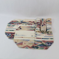 Lot of 2 Placemats & 3 Napkins Southwestern Decor Cream Blue Burgundy