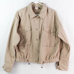 NOBO Women's Beige Denim Collar Long Sleeve Cargo Button Up Jacket Size XL 15-17