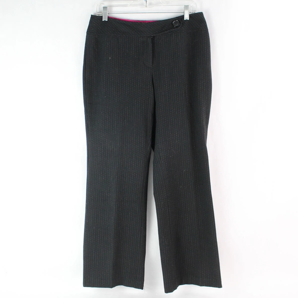 Worthington Women's Black Gray Pin Stripe Straight Leg Dress Pants Size 10P