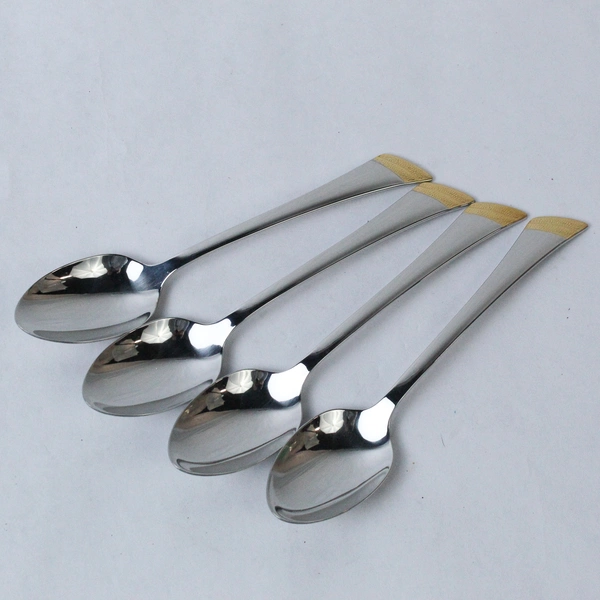 Lot of 4 Oneida Stainless Golden Stanza Teaspoons Glossy Flatware Gold Accent