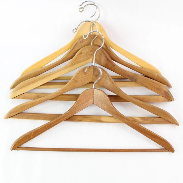 Lot of 5 Curved Wooden Suit Coat Hangers for Closet Storage