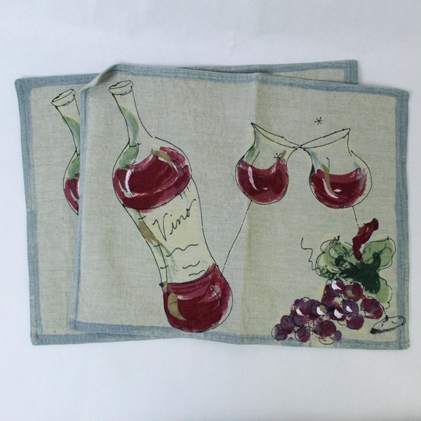 Lot of 2 Small Unbranded Placemats Vino Grapes Wine Green Blue Trim Dining Decor