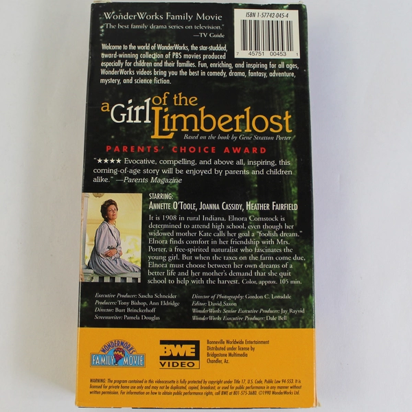 A Girl of The Limberlost VHS Tape Joanna Cassidy 1990 WonderWorks Ltd