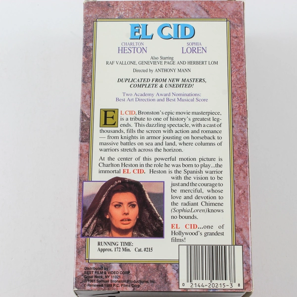 El Cid 1961 VHS 2 Tape Set Charlton Heston Sophia Loren Good Condition