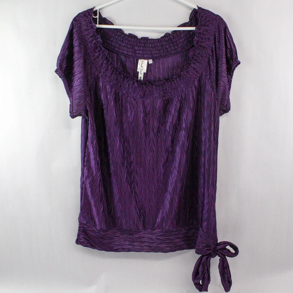 Heart Soul Top Women's Size XL Purple Crinkled Boat Neck Short Sleeves Pullover