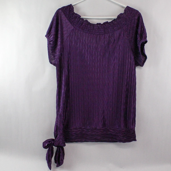 Heart Soul Top Women's Size XL Purple Crinkled Boat Neck Short Sleeves Pullover