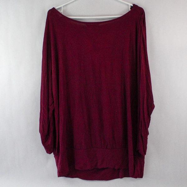 One 7 Six Shirt Top Women's Plus Size 1X Plum Purple Boat Neck Studded Accent