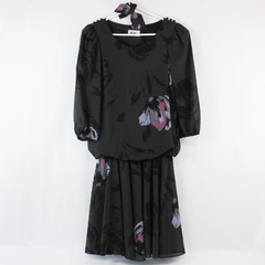 Kono Fit & Flare Dress Women's Small Black Floral Semi Sheer 3/4 Sleeve