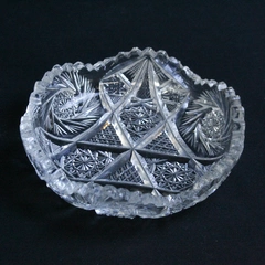 Clear Cut Glass Candy Dish Sunburst and Diamond Pattern
