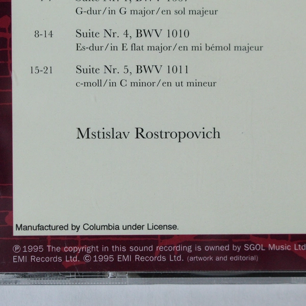 Box Set J.S. Bach Cello-Suiten Mstislav Rostropovich CD Album 1995 EMI Classical