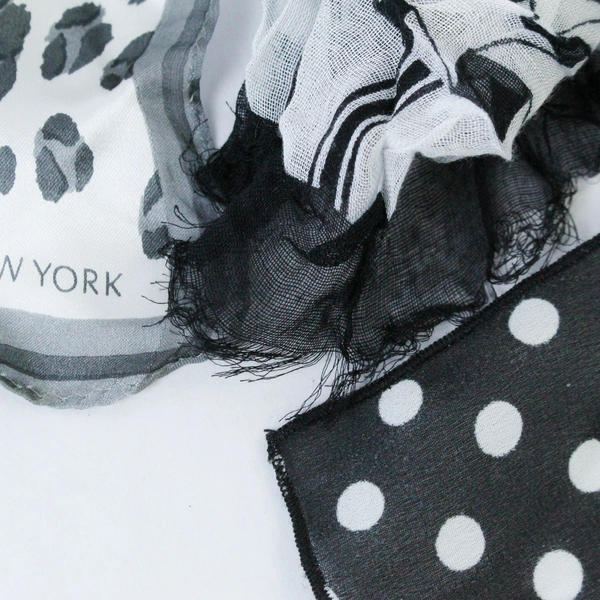 Lot of 4 Black White Gray Scarf Shawls Lightweight Dots Animal Pattern Stripes
