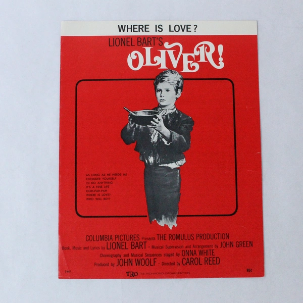 Vintage Sheet Music Where Is Love From The Movie Oliver by Lionel Bart 1968