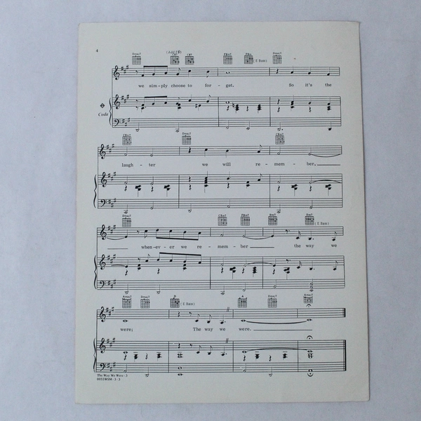 The Way We Were Sheet Music Barbra Streisand Piano Voice Guitar 1973 Hamlisch