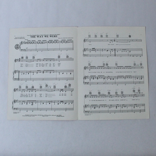 The Way We Were Sheet Music Barbra Streisand Piano Voice Guitar 1973 Hamlisch