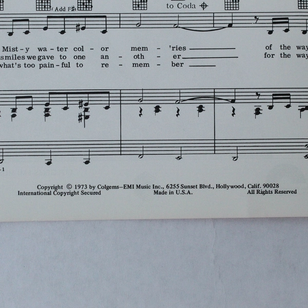The Way We Were Sheet Music Barbra Streisand Piano Voice Guitar 1973 Hamlisch