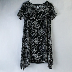 Roz & Ali Dress Women's Size M White Black Short Sleeves Embroidered Floral