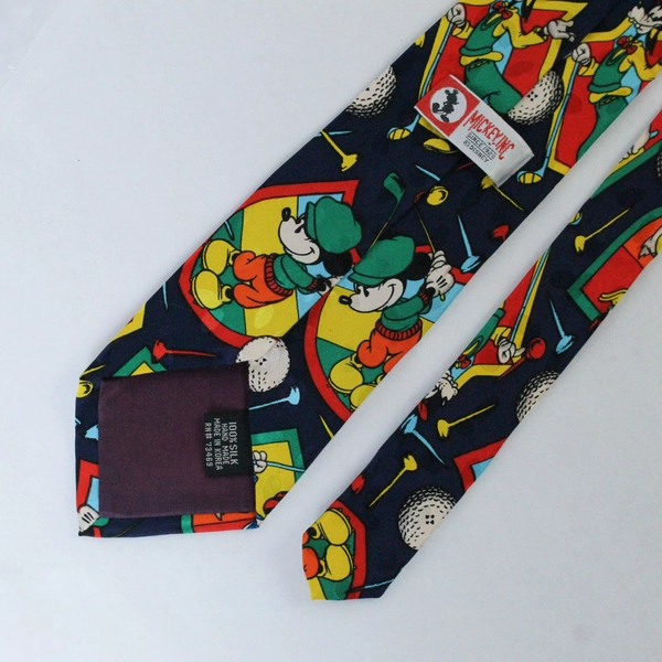 Vintage Mickey Inc Mickey Mouse Silk Tie Donald Duck Golf Disney Navy Blue 59in