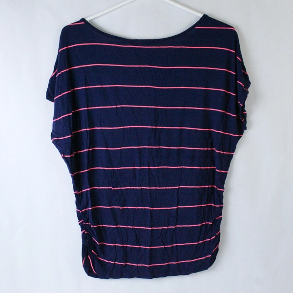 Chris and Carol Shirt Top Women's Size XL Navy Blue Pink Stripes Short Sleeves